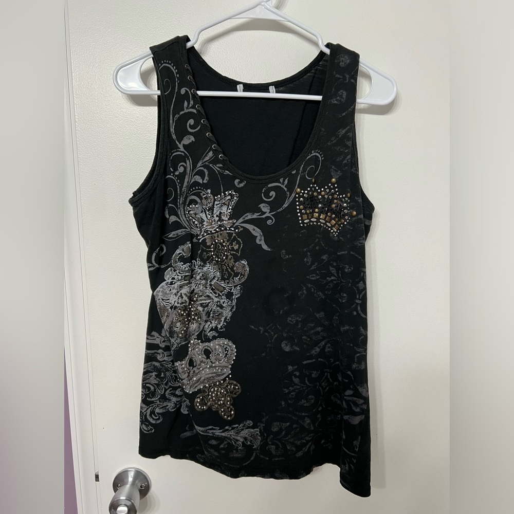 Women’s black crown designed with bling black t-shirt